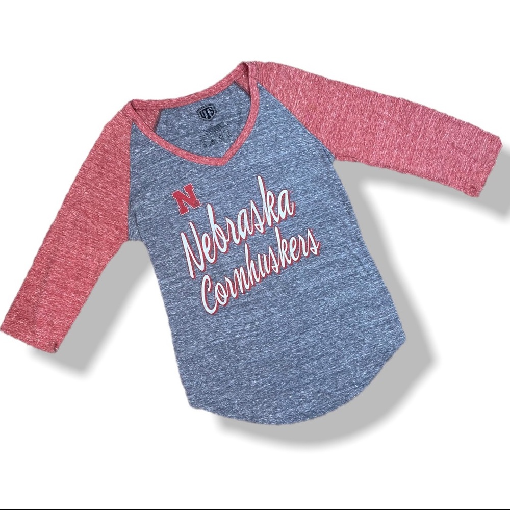 Nebraska Cornhuskers V-Neck 3/4 sleeve red & gray T-Shirt S GO BIG RED